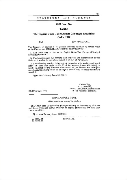 The Capital Gains Tax (Exempt Gilt-edged Securities) Order 1972