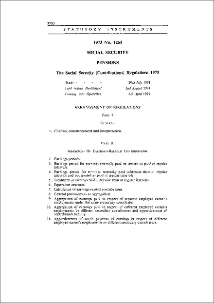 The Social Security (Contributions) Regulations 1973
