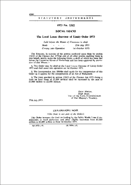 The Local Loans (Increase of Limit) Order 1973