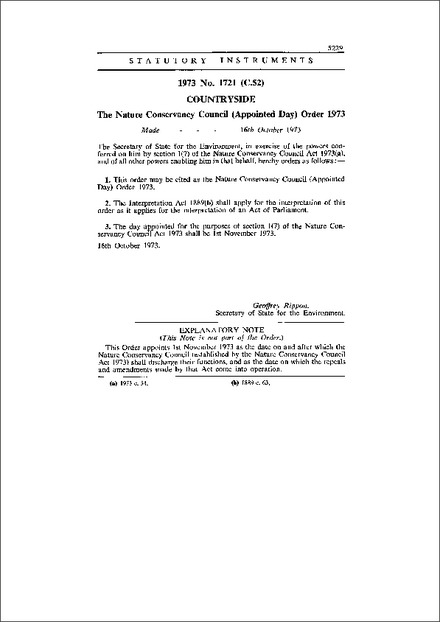 The Nature Conservancy Council (Appointed Day) Order 1973