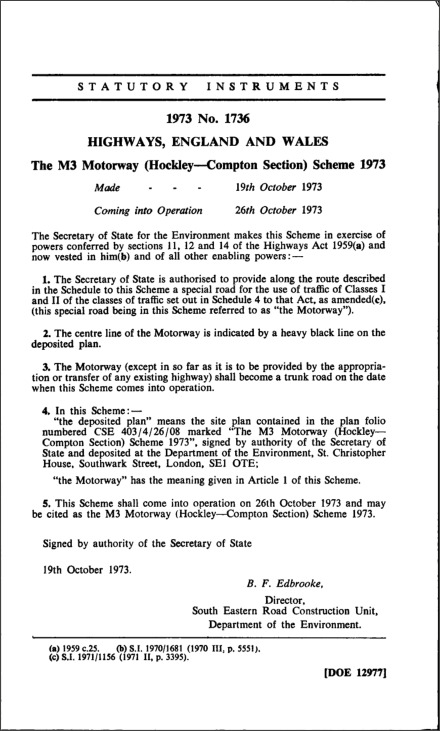 The M3 Motorway (Hockley—Compton Section) Scheme 1973