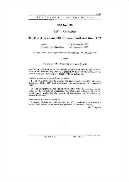 The Civil Aviation Act 1971 (Overseas Territories) Order 1973