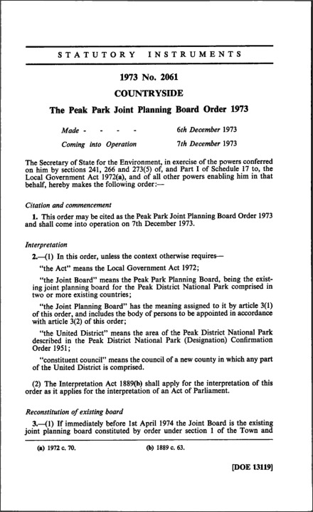 The Peak Park Joint Planning Board Order 1973