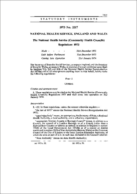 The National Health Service (Community Health Councils) Regulations 1973