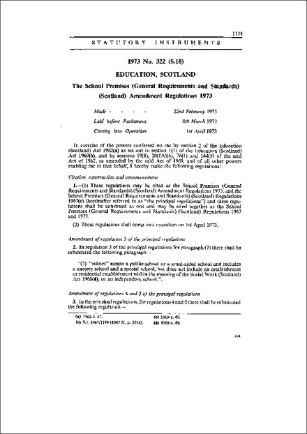 The School Premises (General Requirements and Standards) (Scotland) Amendment Regulations 1973