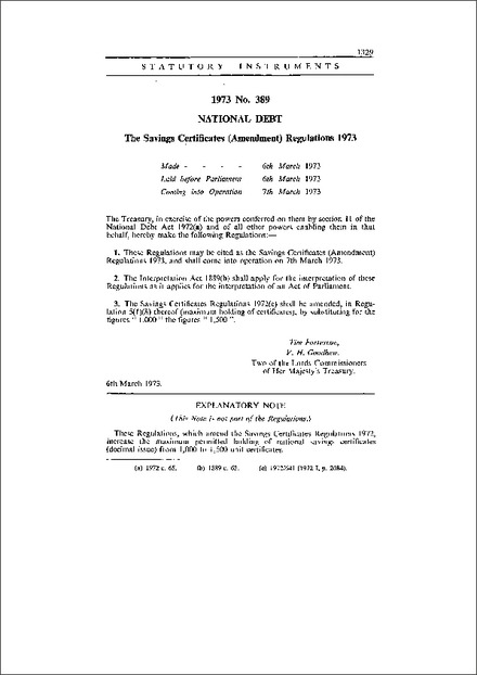 The Savings Certificates (Amendment) Regulations 1973