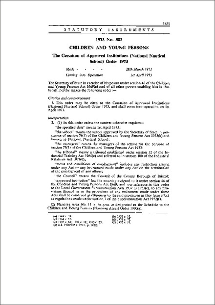 The Cessation of Approved Institutions (National Nautical School) Order 1973