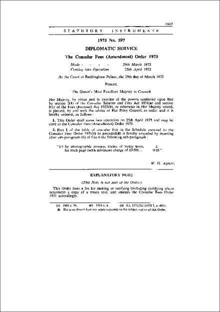 The Consular Fees (Amendment) Order 1973