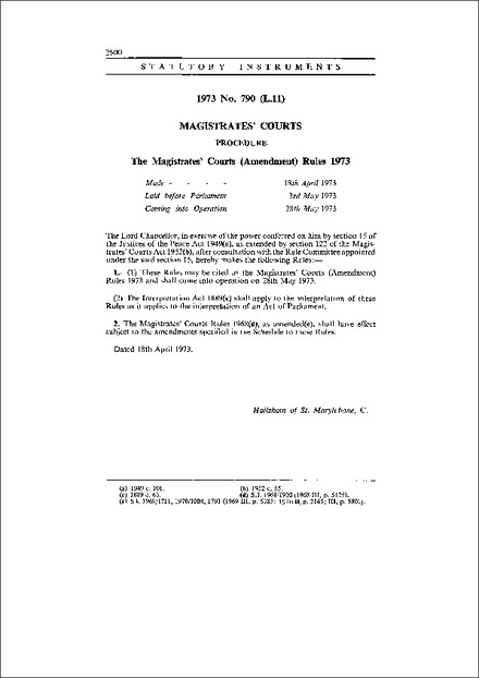The Magistrates' Courts (Amendment) Rules 1973