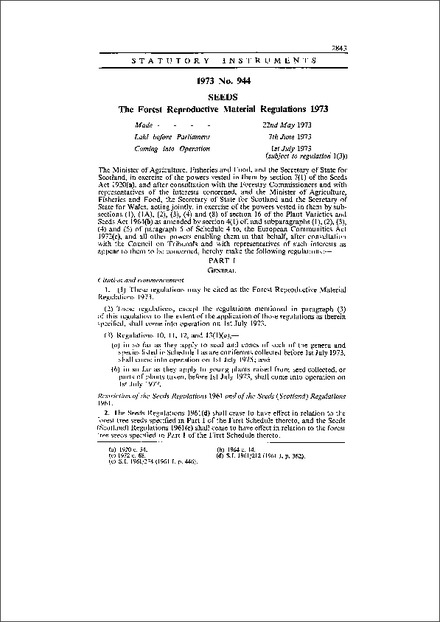 The Forest Reproductive Material Regulations 1973