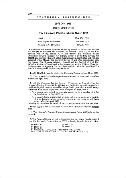 The Firemen's Pension Scheme Order 1973