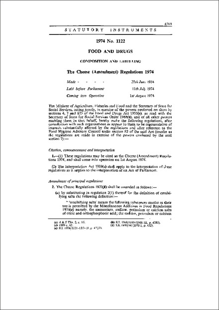 The Cheese (Amendment) Regulations 1974