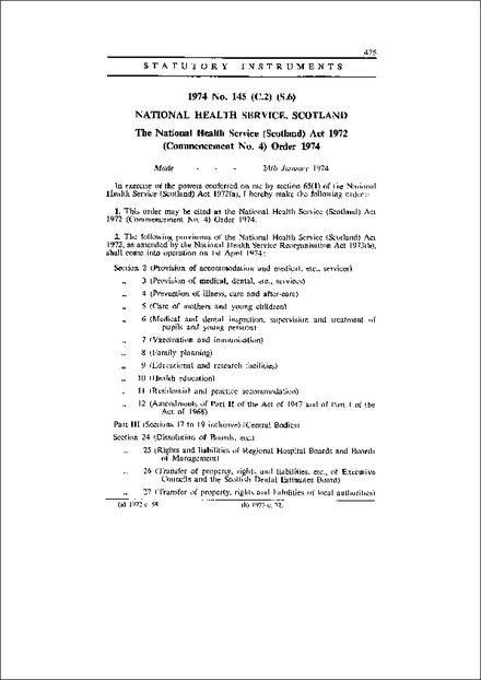 The National Health Service (Scotland) Act 1972 (Commencement No. 4) Order 1974