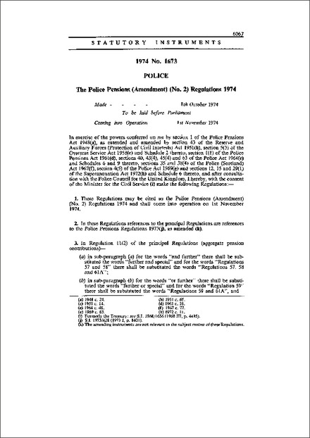 The Police Pensions, (Amendment) (No. 2) Regulations 1974