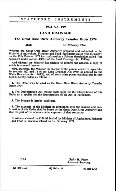 The Great Ouse River Authority Transfer Order 1974