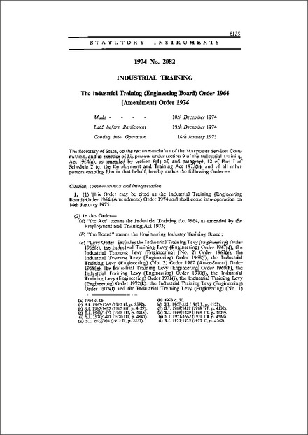 The Industrial Training (Engineering Board) Order 1964 (Amendment) Order 1974