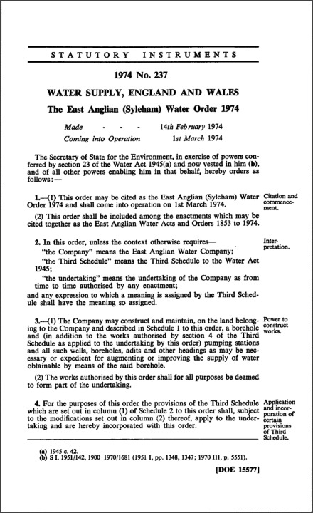 The East Anglian (Syleham) Water Order 1974