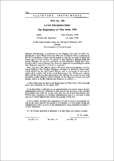 The Registration of Title Order 1974