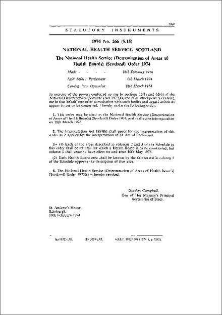 The National Health Service (Determination of Areas of Health Boards) (Scotland) Order 1974