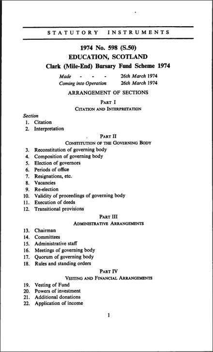 Clark (Mile-End) Bursary Fund Scheme 1974