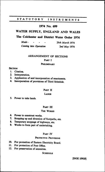 The Colchester and District Water Order 1974