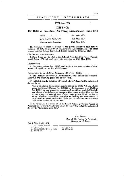 The Rules of Procedure (Air Force) (Amendment) Rules 1974