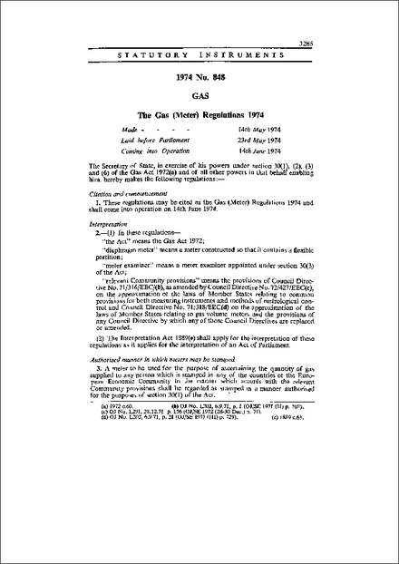 The Gas (Meter) Regulations 1974