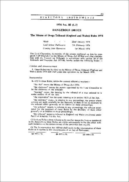 The Misuse of Drugs Tribunal (England and Wales) Rules 1974