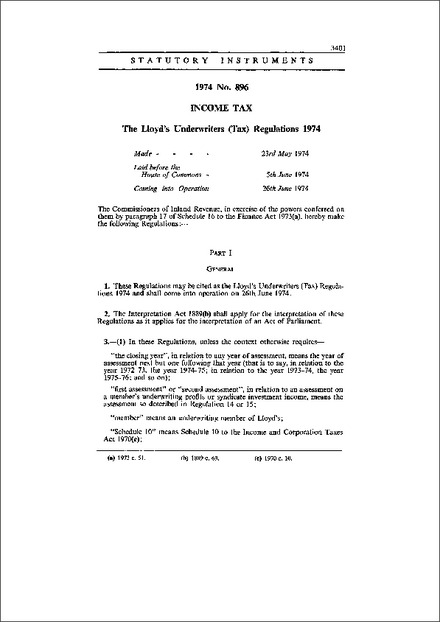 The Lloyd's Underwriters (Tax) Regulations 1974