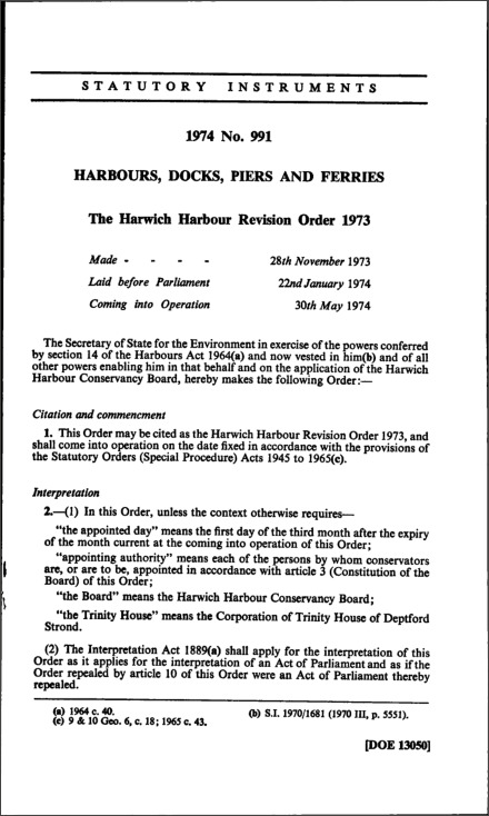 The Harwich Harbour Revision Order 1973