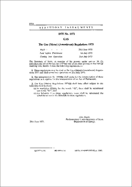 The Gas (Meter) (Amendment) Regulations 1975