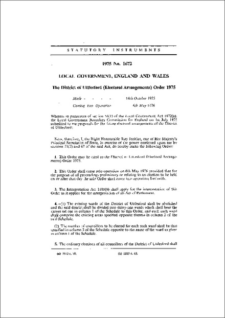 The District of Uttlesford (Electoral Arrangements) Order 1975
