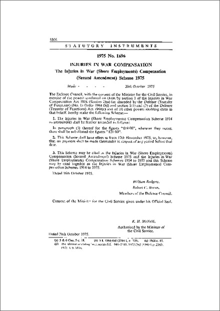 The Injuries in War (Shore Employments) Compensation (Second Amendment) Scheme 1975