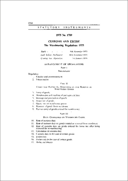 The Warehousing Regulations 1975