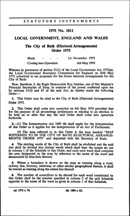 The City of Bath (Electoral Arrangements) Order 1975