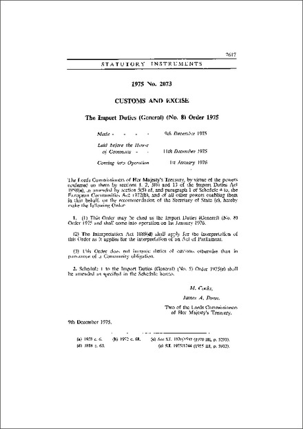The Import Duties (General) (No. 8) Order 1975