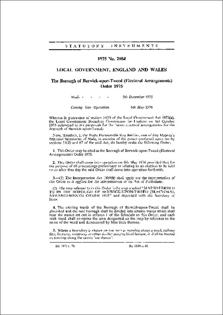 The Borough of Berwick-upon-Tweed (Electoral Arrangements) Order 1975