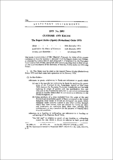The Import Duties (Spain) (Reductions) Order 1975