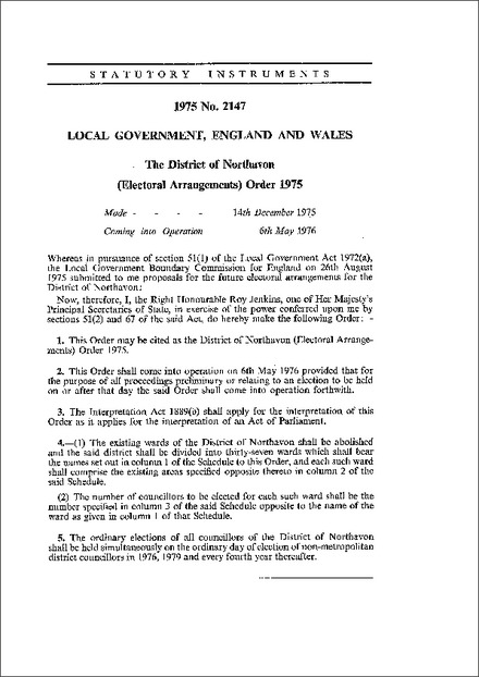 The District of Northavon (Electoral Arrangements) Order 1975