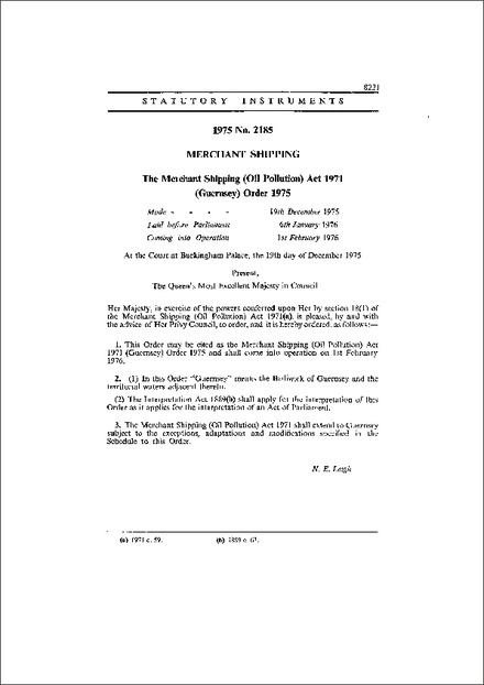 The Merchant Shipping (Oil Pollution) Act 1971 (Guernsey) Order 1975