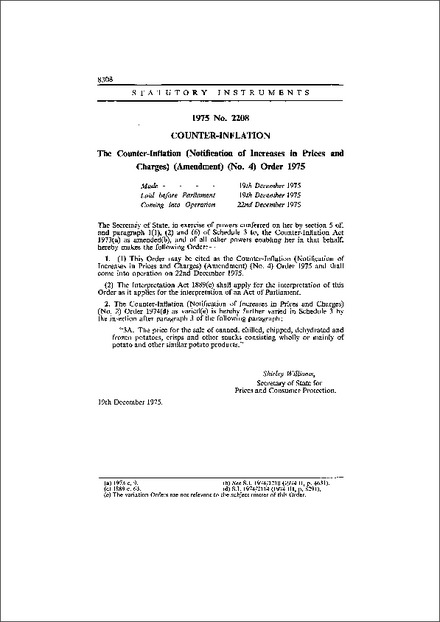The Counter-Inflation (Notification of Increases in Prices and Charges) (Amendment) (No. 4) Order 1975