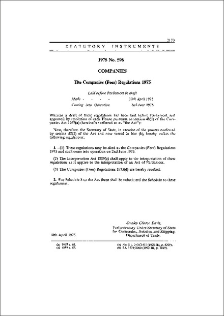 The Companies (Fees) Regulations 1975