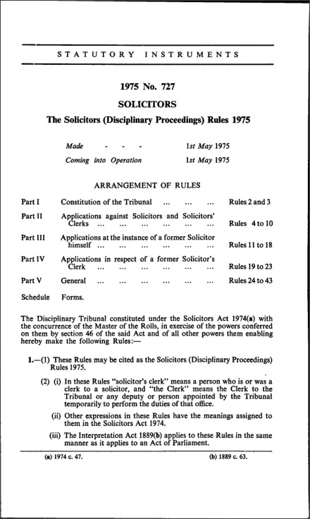 The Solicitors (Disciplinary Proceedings) Rules 1975