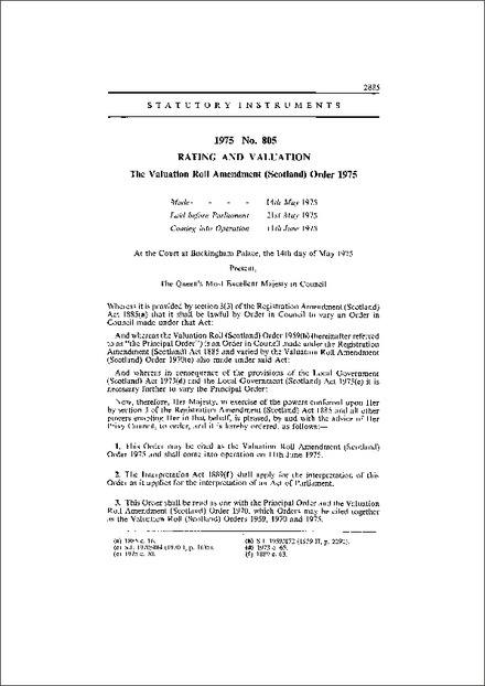 The Valuation Roll Amendment (Scotland) Order 1975