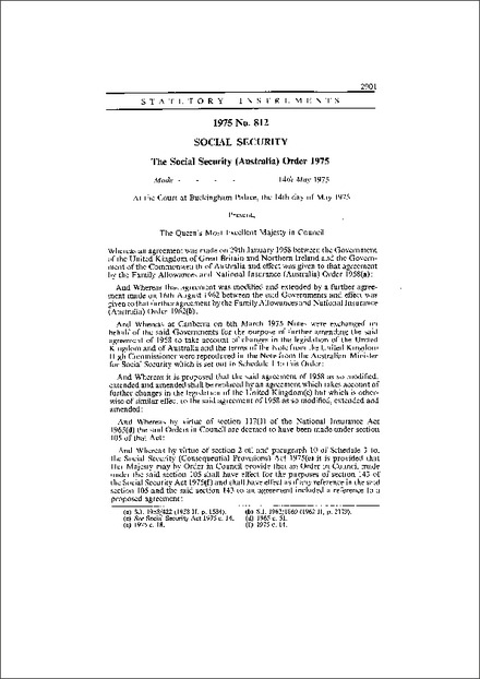 The Social Security (Australia) Order 1975