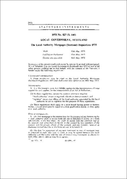 The Local Authority Mortgages (Scotland) Regulations 1975