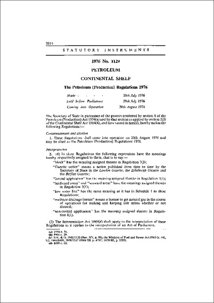 The Petroleum (Production) Regulations 1976
