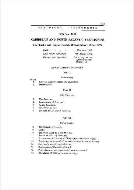 The Turks and Caicos Islands (Constitution) Order 1976
