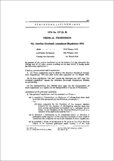 The Abortion (Scotland) Amendment Regulations 1976