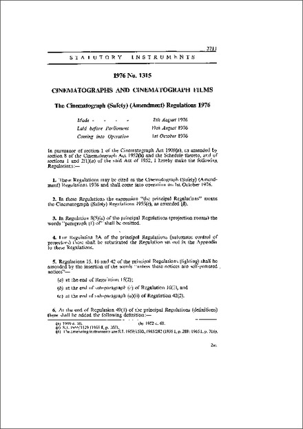 The Cinematograph (Safety) (Amendment) Regulations 1976